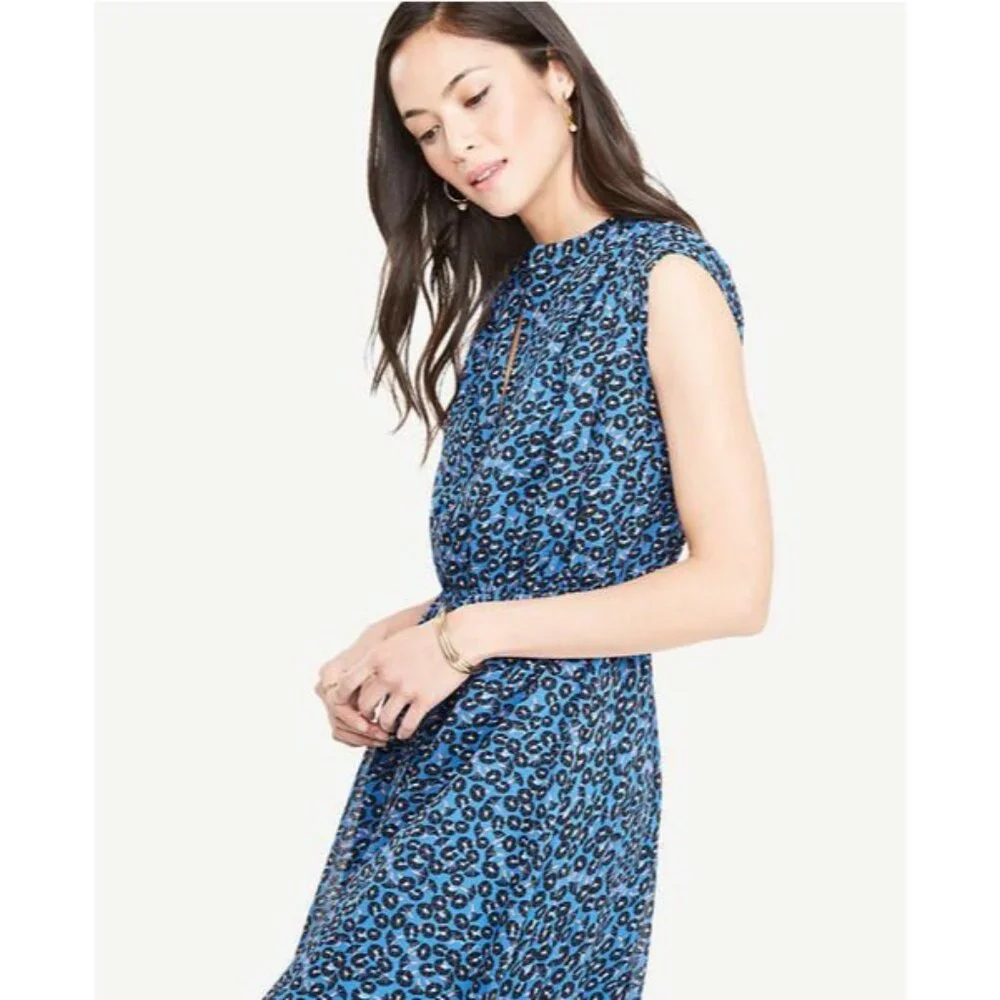 Ann Taylor Blue Morning Glory Button Down Midi Shirtdress - Picture 2 of 10